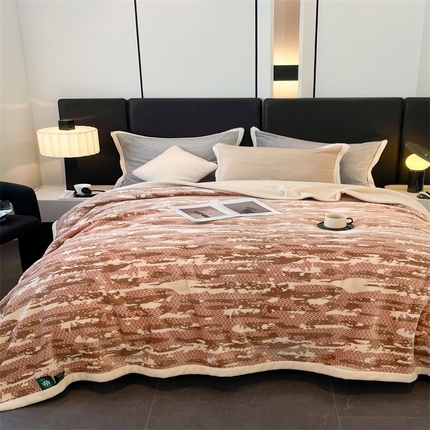 凯轩毛毛毯毯子网销专供 2024新款雪绒棉四季毛毯毯子盖毛毯毯子毛毯毯子子 迷彩-咖