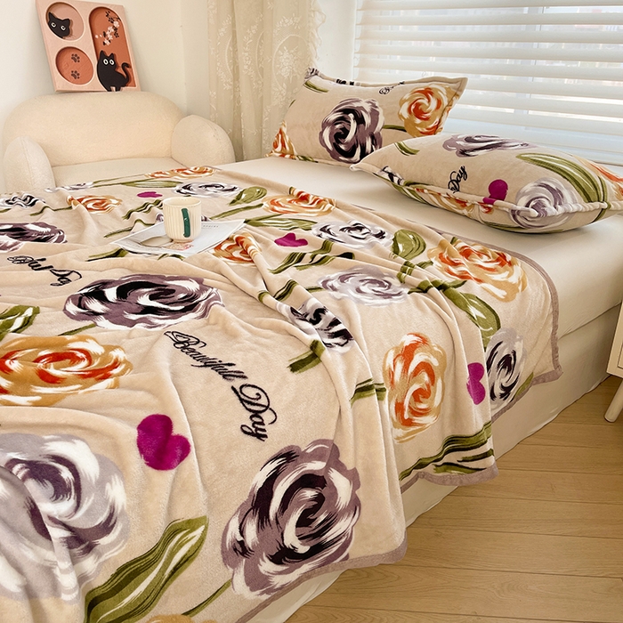 91家纺网 家纺一手货源 找家纺 千荨 2024新款多功能牛奶绒毛毯 百花齐放