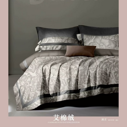 91家纺网 家纺一手货源 找家纺 （总）未来家居 2024新款UD100支全棉磨毛贡缎艾棉绒四件套