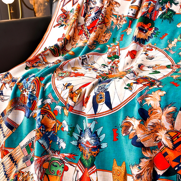 91家纺网 家纺一手货源 找家纺 爵仕 2024高档锦狐绒毛毯复合毯奢华复古绒毯爱马风格 印第安人