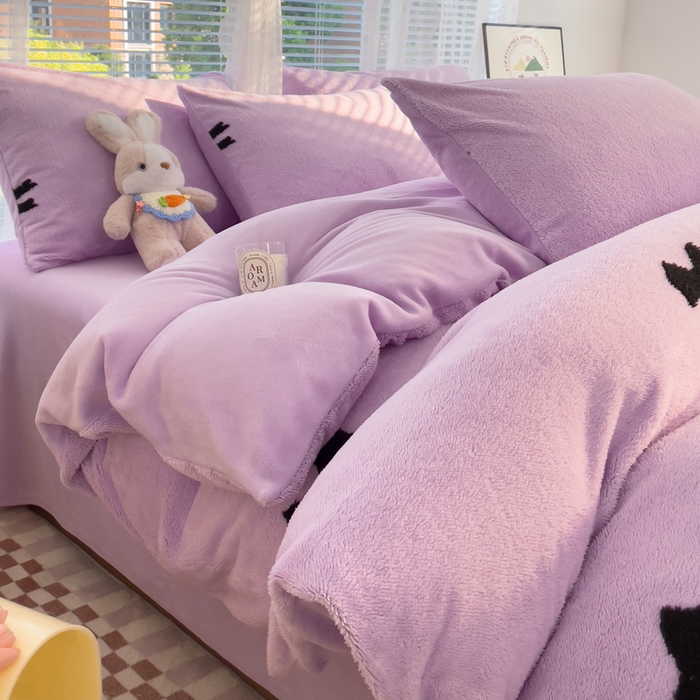 91家纺网 家纺一手货源 找家纺 蝶帕家纺 2024新款阳离子提花舒棉绒四件套 蝴蝶结-紫