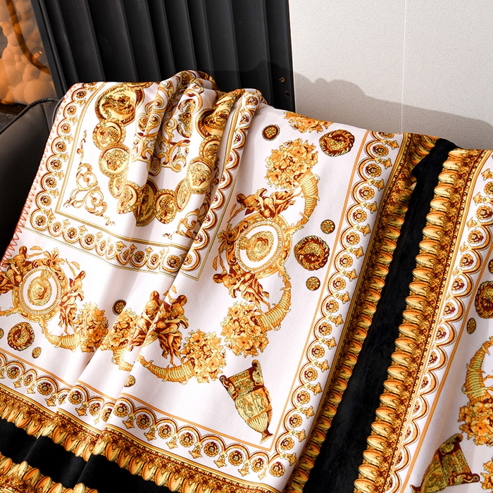 91家纺网 家纺一手货源 找家纺 爵仕 2024高档锦狐绒毛毯复合毯奢华复古绒毯爱马风格 巴洛克