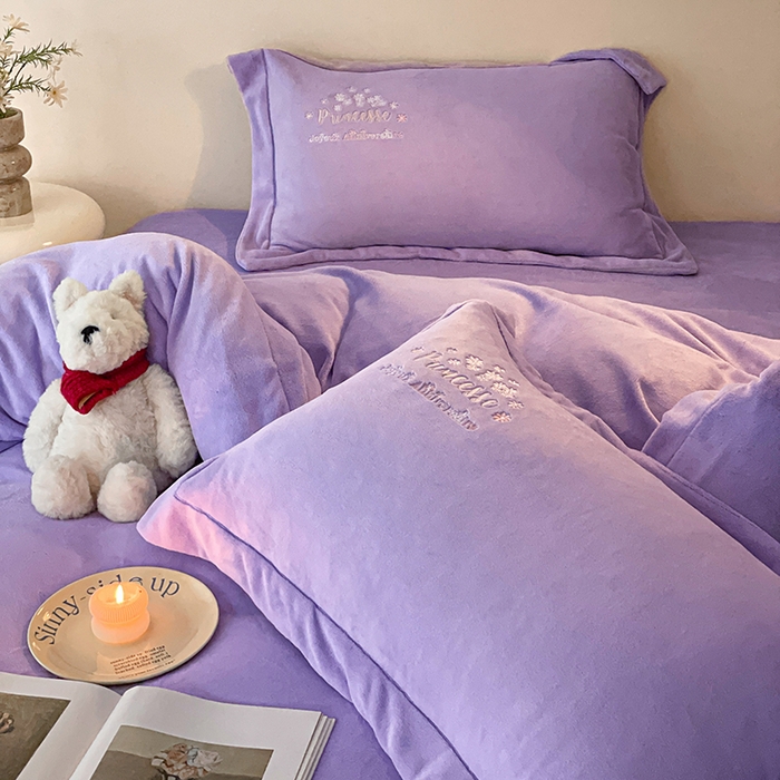 91家纺网 家纺一手货源 找家纺 新方向 2025新款全消光A类牛奶绒四件套-公主请开心 公主请开心-莫奈紫