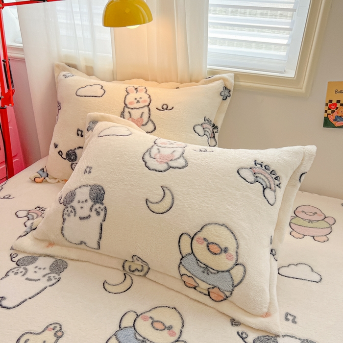 91家纺网 家纺一手货源 找家纺 韩巢家纺 2024新款雪花绒枕套一对装 小伙伴