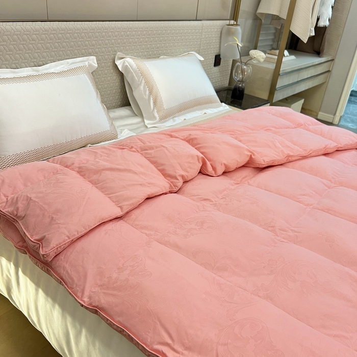 91家纺网 家纺一手货源 找家纺 静若居 2024新款双层大提花羽绒被壳不跑绒自充绒羽绒被壳厂家直销 双层凤尾粉色1