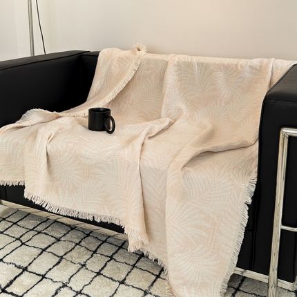 淑女公社家纺 2024新款色织全棉双股提花流苏盖毯 雾粉
