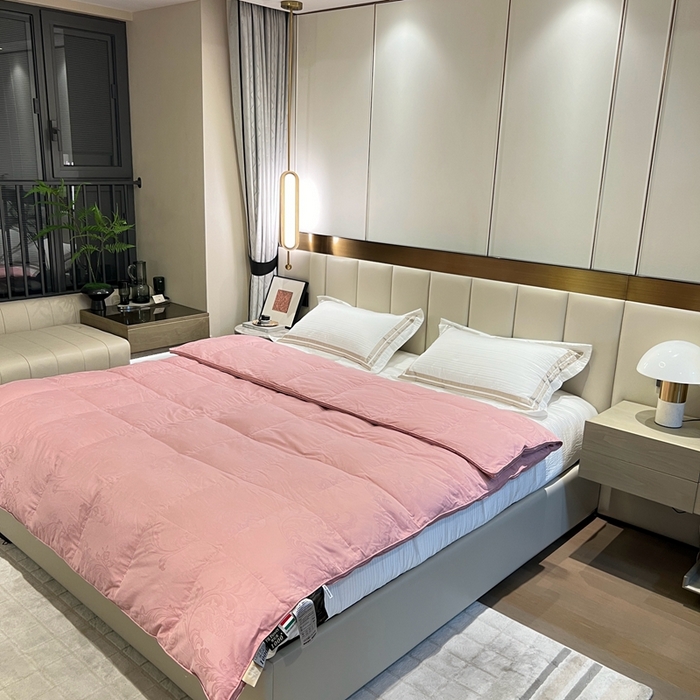 91家纺网 家纺一手货源 找家纺 静若居 2024新款双层大提花羽绒被壳不跑绒自充绒羽绒被壳厂家直销 双层凤尾豆沙1