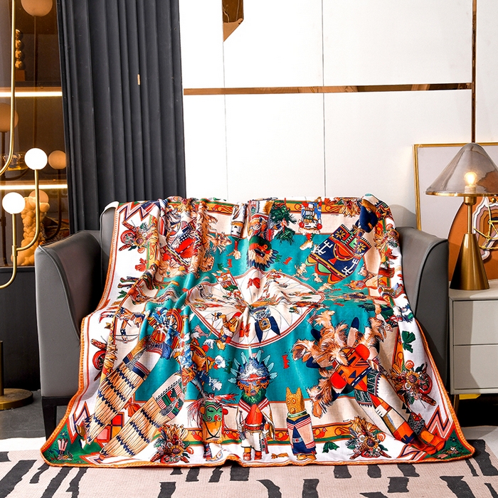 91家纺网 家纺一手货源 找家纺 爵仕 2024高档锦狐绒毛毯复合毯奢华复古绒毯爱马风格 印第安人