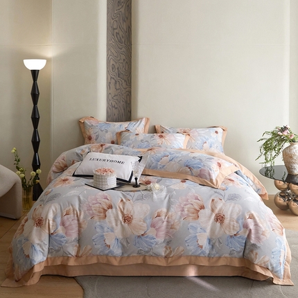 91家纺网 家纺一手货源 找家纺 薏思家纺 2025新款全棉活性生态磨毛-印花拼角款宽边四件套 爱丽舍