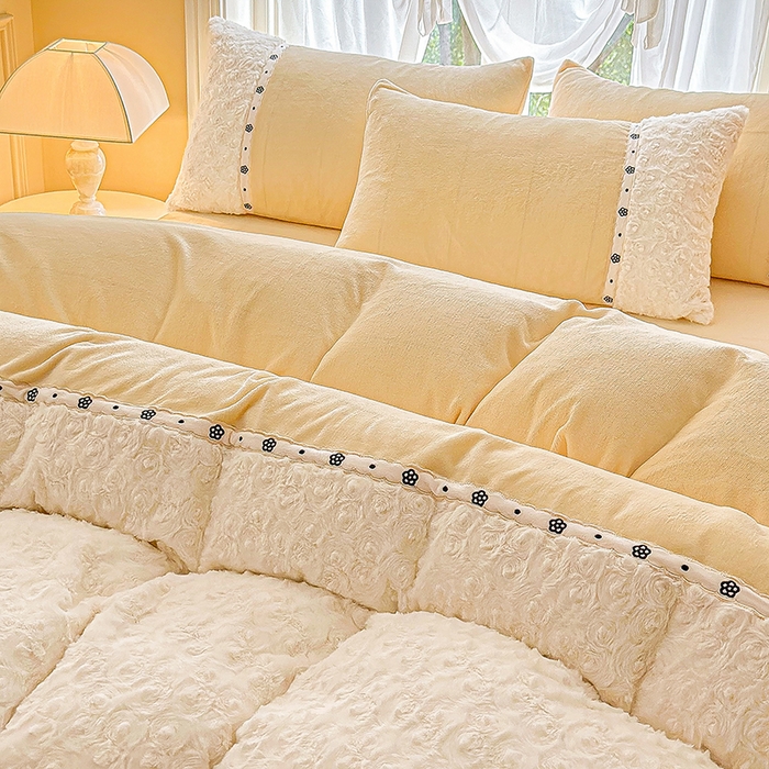 91家纺网 家纺一手货源 找家纺 安莱生活 2024新款优雅獭兔牛奶绒刺绣工艺款四件套 暖暖恋-风格一 玫瑰金