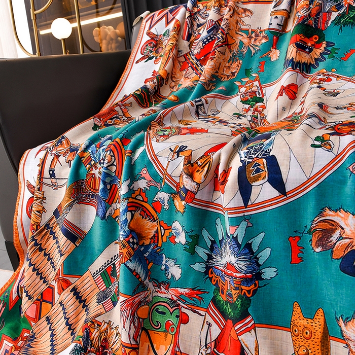 91家纺网 家纺一手货源 找家纺 爵仕 2024高档锦狐绒毛毯复合毯奢华复古绒毯爱马风格 印第安人