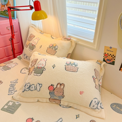 91家纺网 家纺一手货源 找家纺 韩巢家纺 2024新款雪花绒枕套一对装 快乐心情