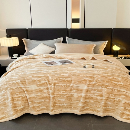 凯轩毛毛毯毯子网销专供 2024新款雪绒棉四季毛毯毯子盖毛毯毯子毛毯毯子子 迷彩-米黄