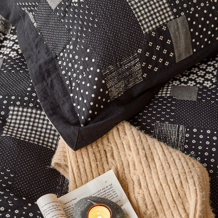 91家纺网 家纺一手货源 找家纺 安莱生活 2024新款全棉纯棉A类母婴双层纱纱布压线飞边款四件套 西雅图-黑白