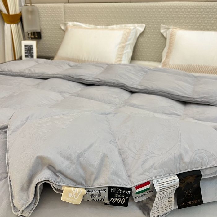 91家纺网 家纺一手货源 找家纺 静若居 2024新款双层大提花羽绒被壳不跑绒自充绒羽绒被壳厂家直销 双层凤尾灰色1