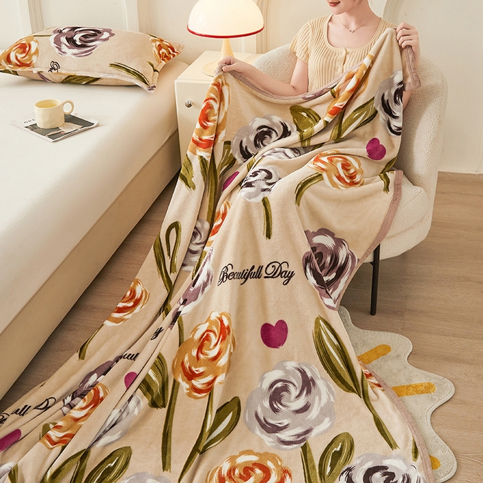 91家纺网 家纺一手货源 找家纺 千荨 2024新款多功能牛奶绒毛毯 百花齐放