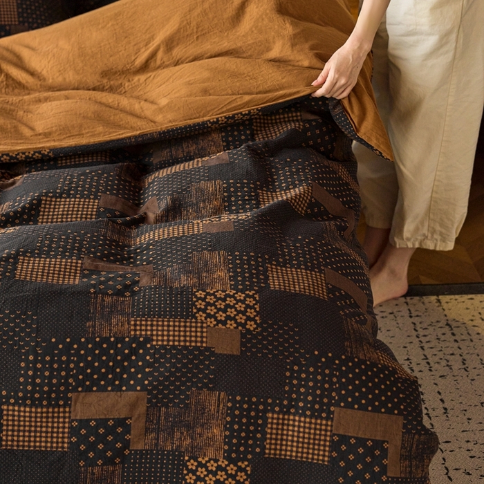 91家纺网 家纺一手货源 找家纺 安莱生活 2024新款全棉纯棉A类母婴双层纱纱布压线飞边款四件套 西雅图-黑咖