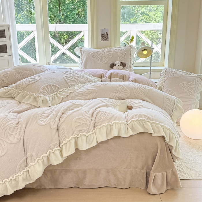 91家纺网 家纺一手货源 找家纺 （总）蝶帕家纺 2024新款舒棉绒提花塔芙绒四件套-蝶舞