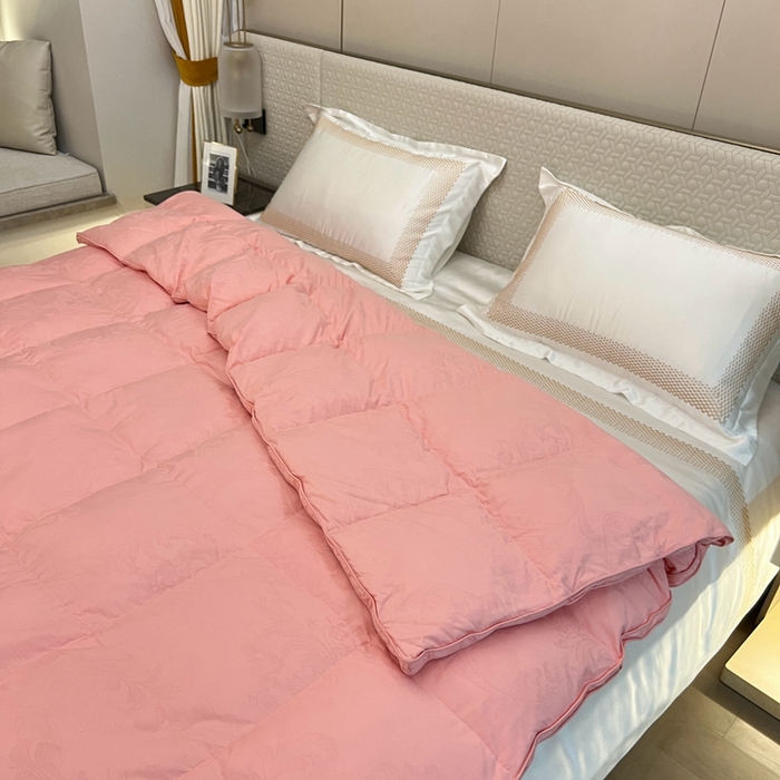 91家纺网 家纺一手货源 找家纺 静若居 2024新款双层大提花羽绒被壳不跑绒自充绒羽绒被壳厂家直销 双层凤尾粉色1