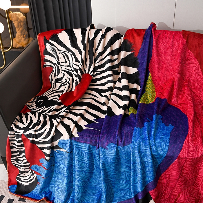 91家纺网 家纺一手货源 找家纺 爵仕 2024高档锦狐绒毛毯复合毯奢华复古绒毯爱马风格 斑马