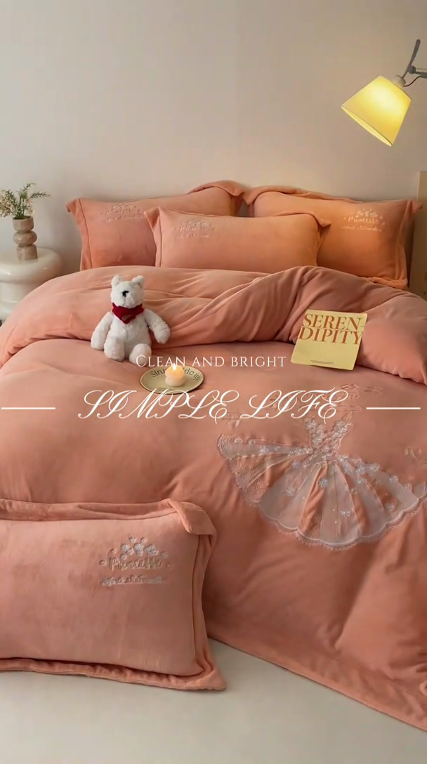 91家纺网 家纺一手货源 找家纺 新方向 2025新款全消光A类牛奶绒四件套-公主请开心 公主请开心-桃玉