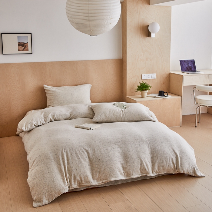 91家纺网 家纺一手货源 找家纺 淑女公社家纺 2024秋冬新款缎染双层纱四件套 素描白