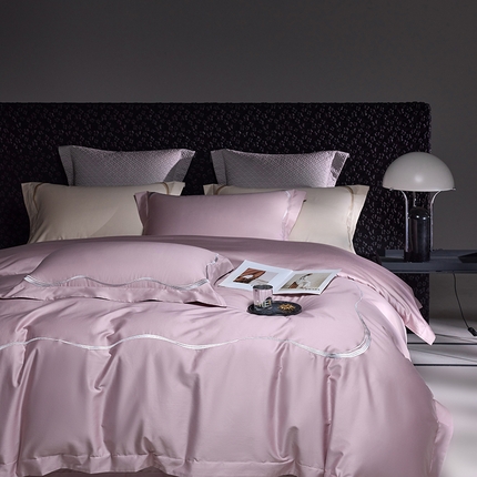 91家纺网 家纺一手货源 找家纺 时亿家居 2024新款100支长绒棉刺绣款四件套-比利时 比利时 乌梅粉