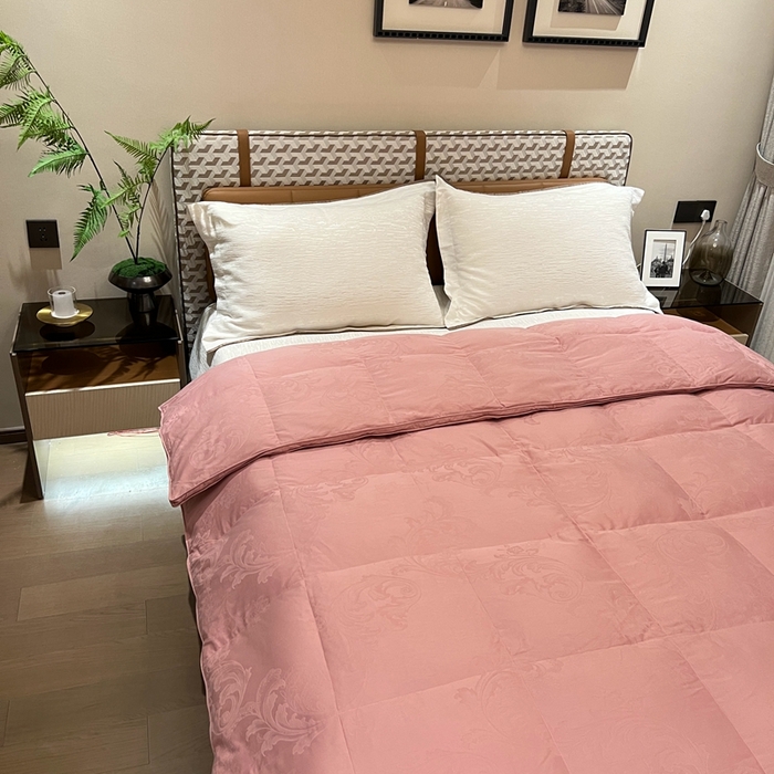 91家纺网 家纺一手货源 找家纺 静若居 2024新款双层大提花羽绒被壳不跑绒自充绒羽绒被壳厂家直销 双层凤尾豆沙2