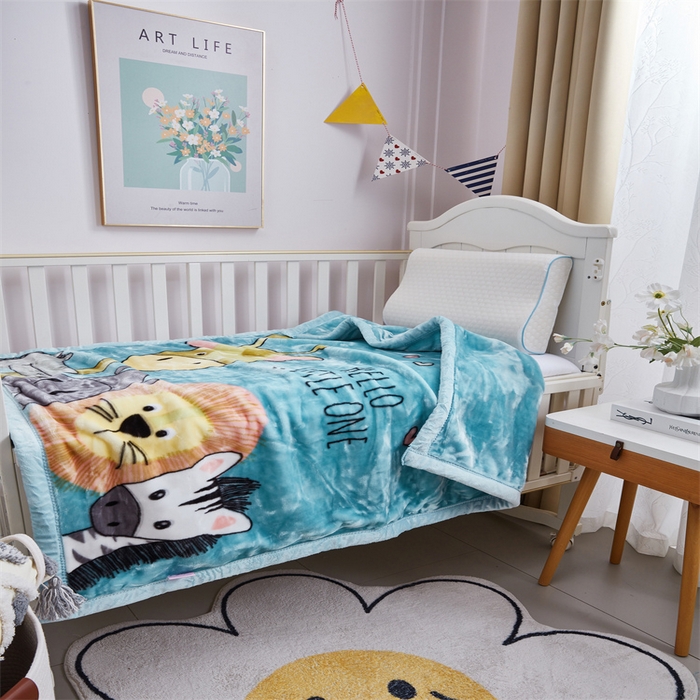 91家纺网 家纺一手货源 找家纺 凯轩毛毛毯毯子网销专供 2024新款加厚保暖儿童印花云毛毯毯子系列 团聚  蓝