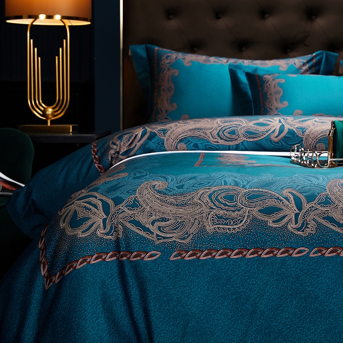 91家纺网 家纺一手货源 找家纺 2024新款100s长绒棉数码印花大版定位四件套 凯特琳