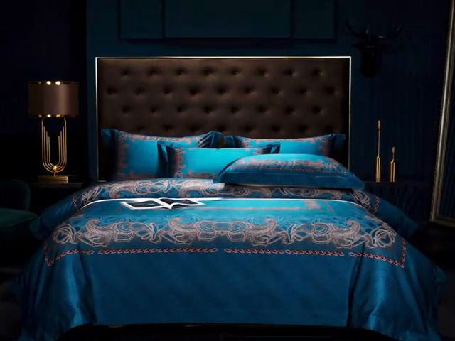 91家纺网 家纺一手货源 找家纺 2024新款100s长绒棉数码印花大版定位四件套 凯特琳