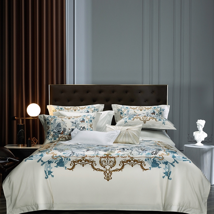 91家纺网 家纺一手货源 找家纺 2024新款100s长绒棉数码印花大版定位四件套 斯特蔓