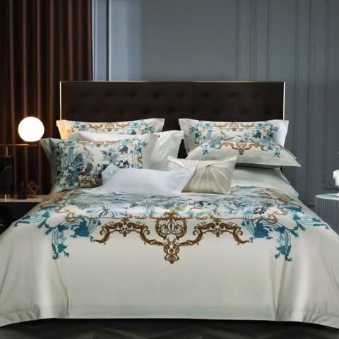 91家纺网 家纺一手货源 找家纺 2024新款100s长绒棉数码印花大版定位四件套 斯特蔓