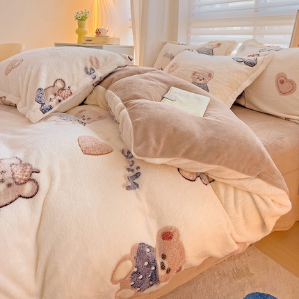 2024新款加厚雪花绒印花单件被套-风格二（提供卖家秀 ） 英伦熊