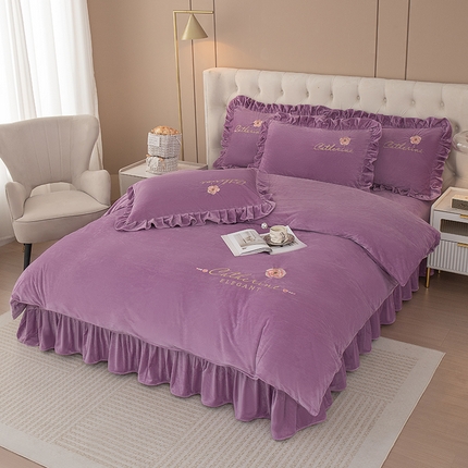 91家纺网 家纺一手货源 找家纺 （总）好漂靓家纺 2025新款韩版刺绣高克重婴儿绒床裙款美公主四件套