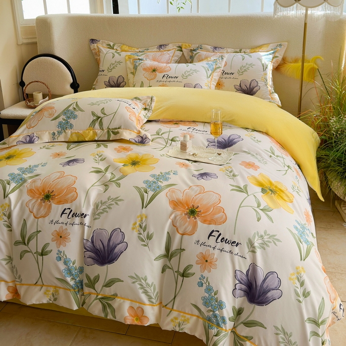 91家纺网 家纺一手货源 找家纺 2025新款A纯棉B牛奶绒四件套13376全棉加绒一字绣宽边轻奢套件-夹棉款 半夏花海