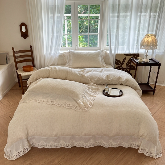 91家纺网 家纺一手货源 找家纺 淑女公社家纺 2024四季新款法式大花边棉麻四件套 云枝