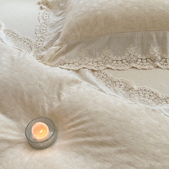 91家纺网 家纺一手货源 找家纺 淑女公社家纺 2024四季新款法式大花边棉麻四件套 云枝