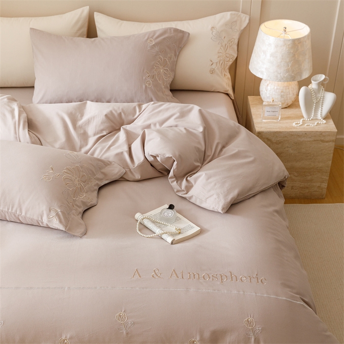 91家纺网 家纺一手货源 找家纺 艾莱家纺 2024新款A类新疆长绒棉加厚柔顺磨毛四件套-花开烂漫 花开烂漫-大麦灰