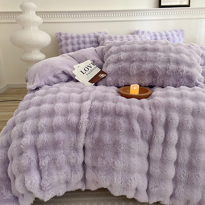 91家纺网 家纺一手货源 找家纺 畅畅家纺 2024新款AB版冬季纯色七彩兔兔绒兔毛绒牛奶绒四件套 魅力紫