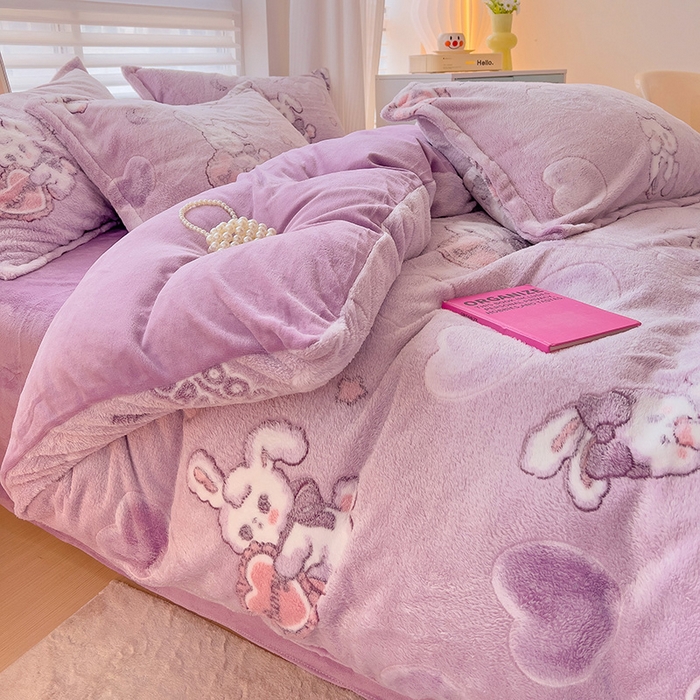 91家纺网 家纺一手货源 找家纺 2024新款加厚雪花绒印花单件被套-风格二（提供卖家秀 ） 爱心免(紫)