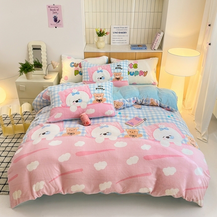 91家纺网 家纺一手货源 找家纺 （总）柚子YOUTH 2024新款加厚纯印花牛奶绒四件套