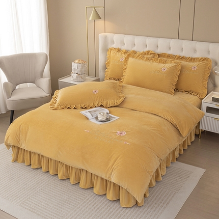 91家纺网 家纺一手货源 找家纺 （总）好漂靓家纺 2025新款韩版刺绣高克重婴儿绒床裙款美公主四件套