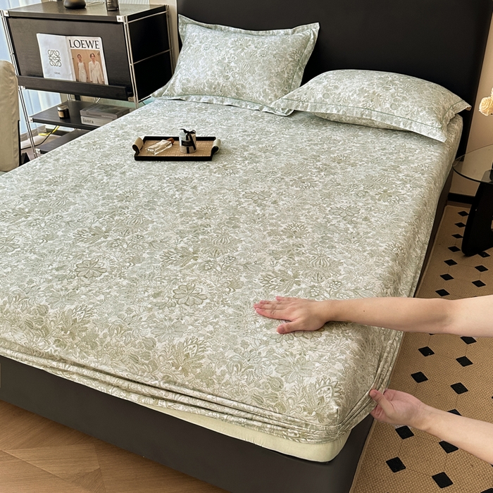 91家纺网 家纺一手货源 找家纺 大柏树 2025新款A类全棉磨毛印花单床笠 莉娅绿