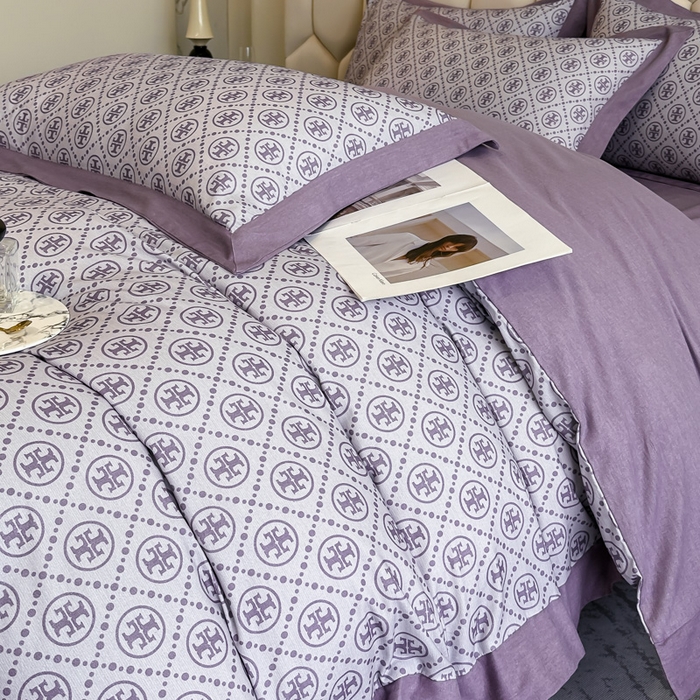 91家纺网 家纺一手货源 找家纺 雲归梦 2024新款全棉纯棉轻奢加厚磨毛拼角工艺四件套 漫语-梦幻紫