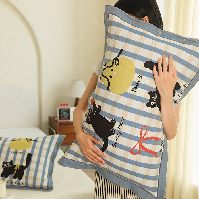 91家纺网 家纺一手货源 找家纺 （总）2024新款全棉四层纱布枕套一对装纽扣款枕套