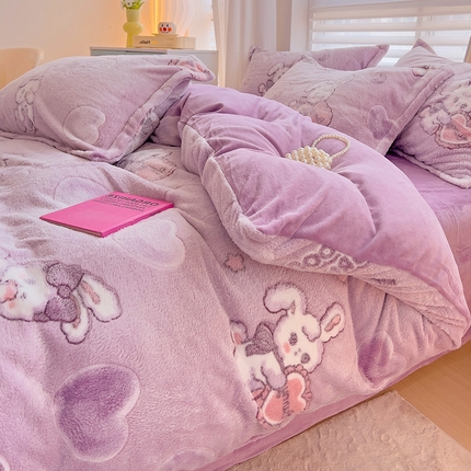2024新款加厚雪花绒印花单件被套-风格二（提供卖家秀 ） 爱心免(紫)
