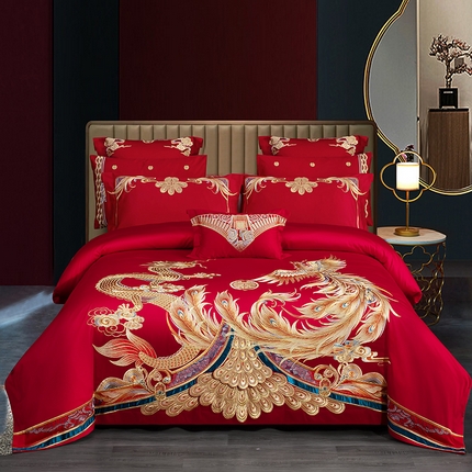 蒂爵 全棉纯棉高端刺绣长绒棉提花婚庆多件套 富丽堂皇