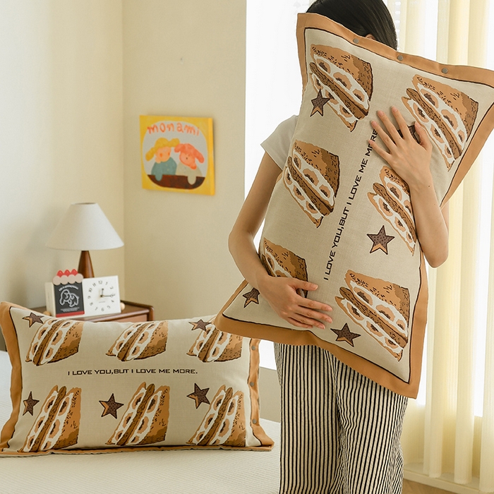 91家纺网 家纺一手货源 找家纺 2024新款全棉四层纱布枕套一对装纽扣款枕套 明星三明治