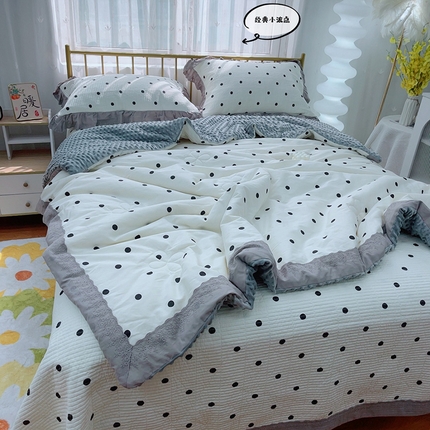暖居 2024新款包边豆豆被床盖四件套 经典小波点